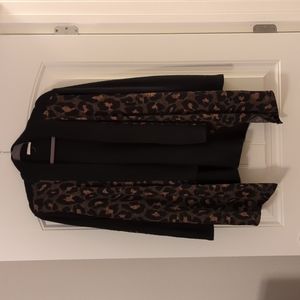 Oddy Leopard Elbow Patch Open Front Cardigan, black, green, rust